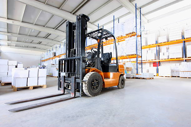 forklift in warehouse.